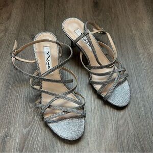 Nina silver strappy kitten heels